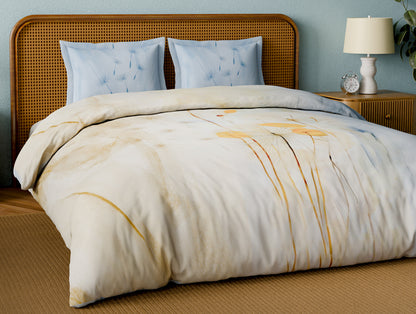 Organic Cotton Large Bedsheet, 180 TC, Floral, Light Taupe