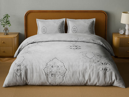 Organic Cotton Large Bedsheet, 180 TC, Ornate, Light Grey