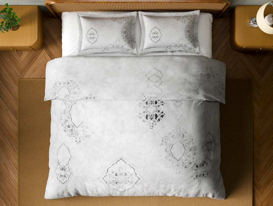 Organic Cotton Large Bedsheet, 180 TC, Ornate, Light Grey
