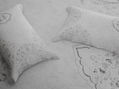 Organic Cotton Large Bedsheet, 180 TC, Ornate, Light Grey