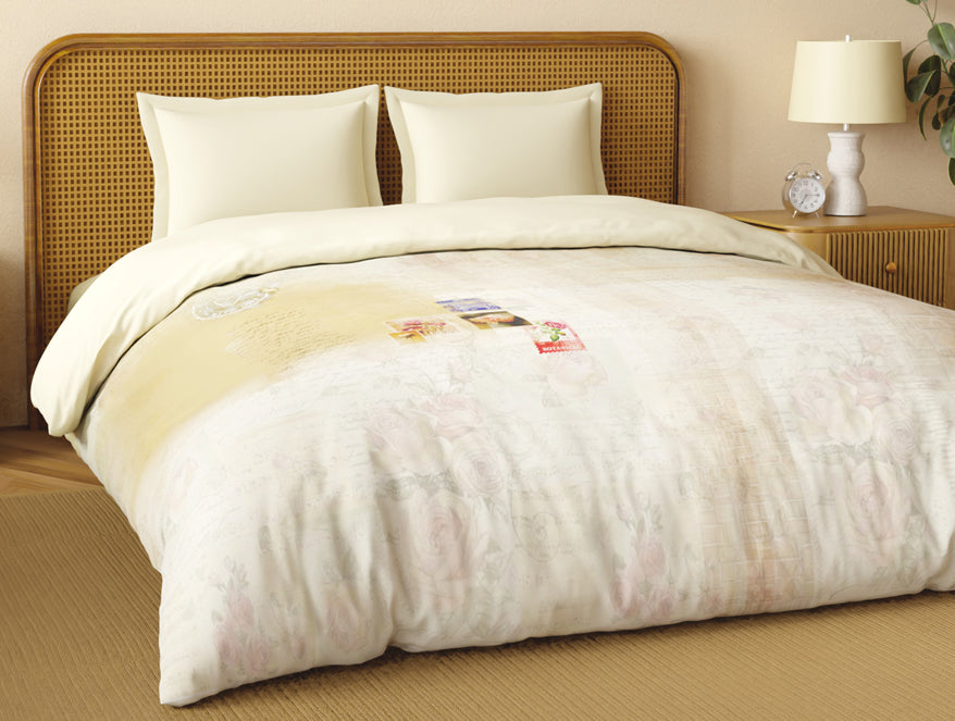 Organic Cotton Double Quilt, 180 TC, Floral, Light Peach