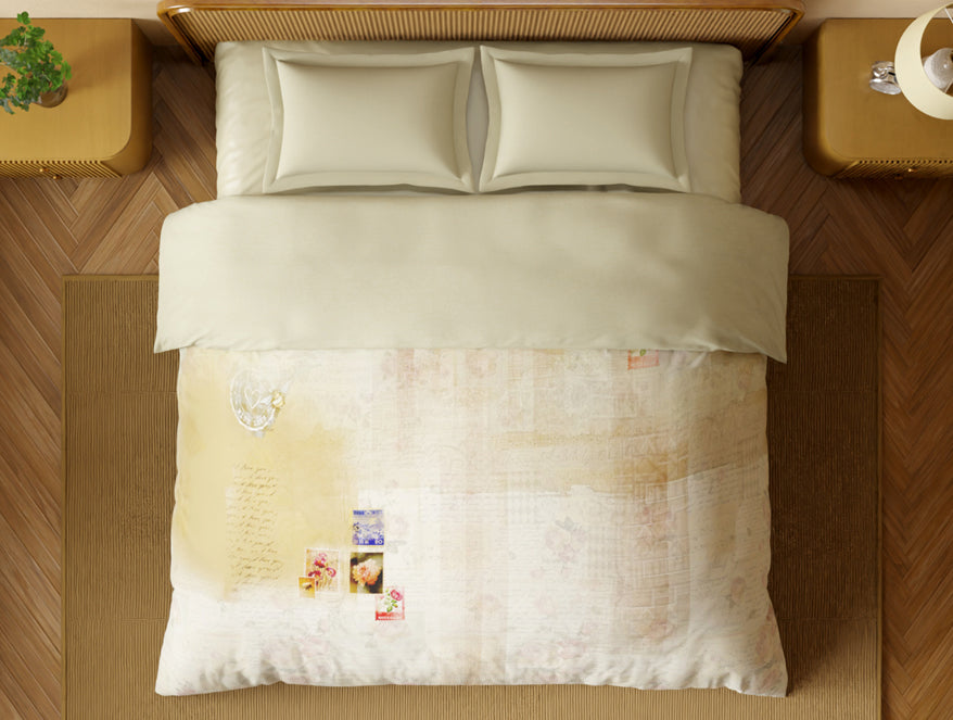 Organic Cotton Double Quilt, 180 TC, Floral, Light Peach