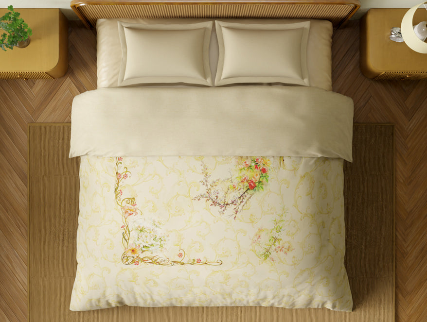 Organic Cotton Double Quilt, 180 TC, Oranate, Cream
