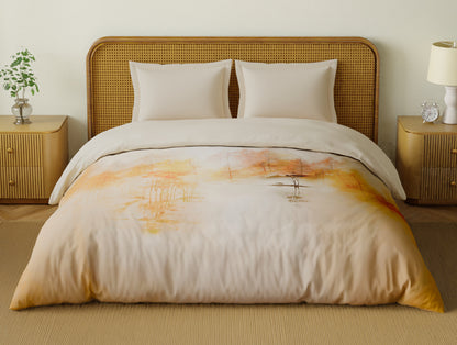 Organic Cotton Double Quilt, 180 TC, Floral, Light Peach