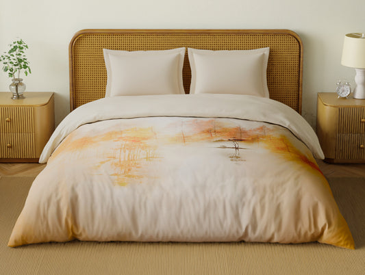 Organic Cotton Double Quilt, 180 TC, Floral, Light Peach