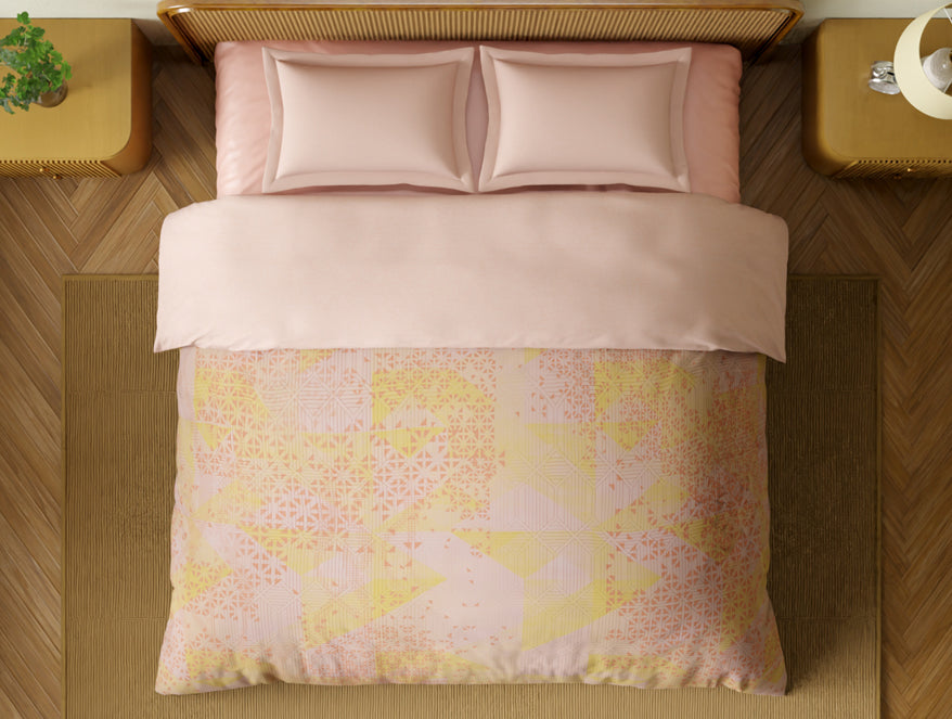 Organic Cotton Double Quilt, 180 TC, Geometric, Light Blush