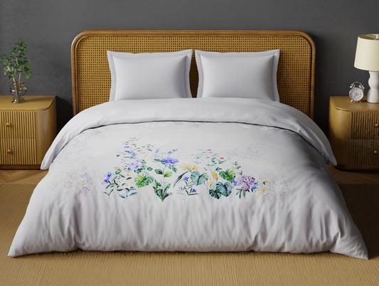 Organic Cotton Double Quilt, 180 TC, Floral, Light Violet
