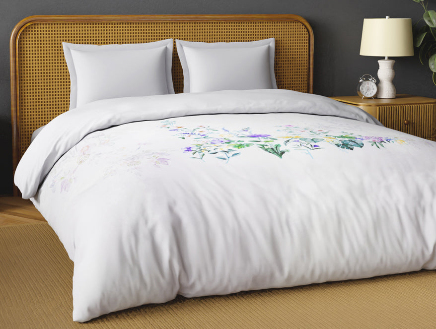 Organic Cotton Double Quilt, 180 TC, Floral, Light Violet