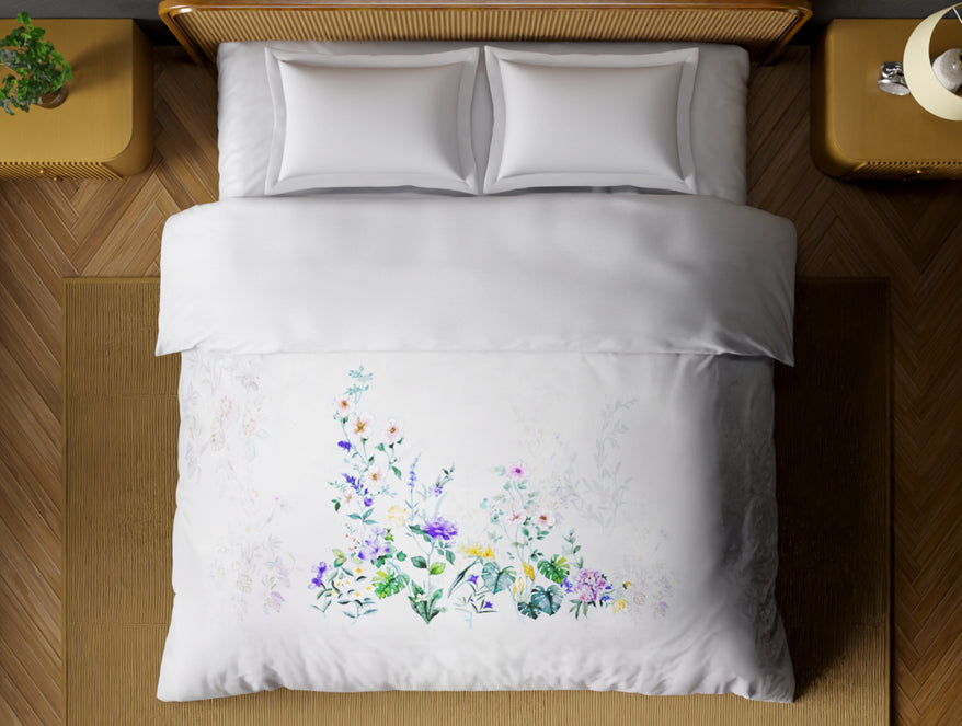 Organic Cotton Double Quilt, 180 TC, Floral, Light Violet