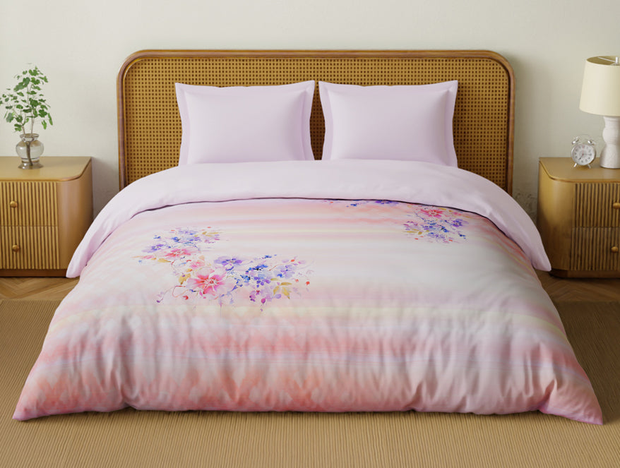 Organic Cotton Double Quilt, 180 TC, Floral, Light Violet