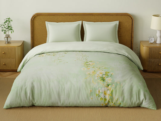 Organic Cotton Double Quilt, 180 TC, Floral, Light Green