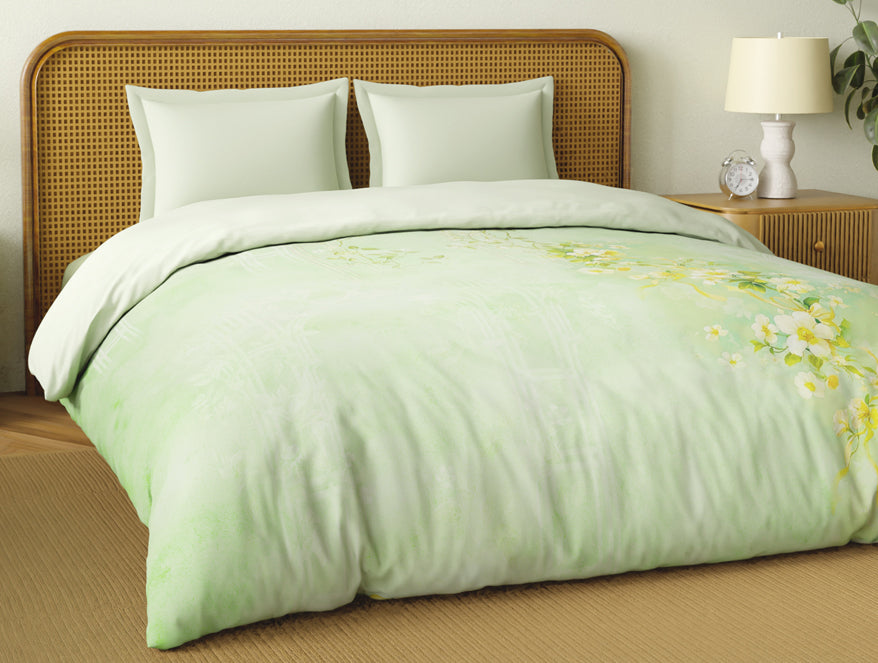 Organic Cotton Double Quilt, 180 TC, Floral, Light Green