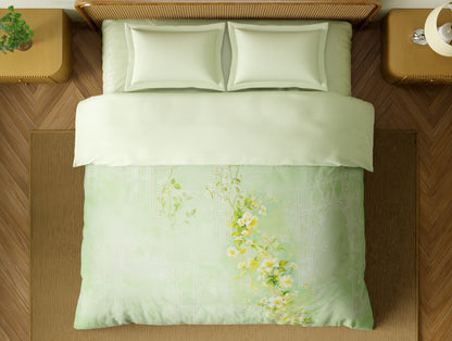 Organic Cotton Double Quilt, 180 TC, Floral, Light Green