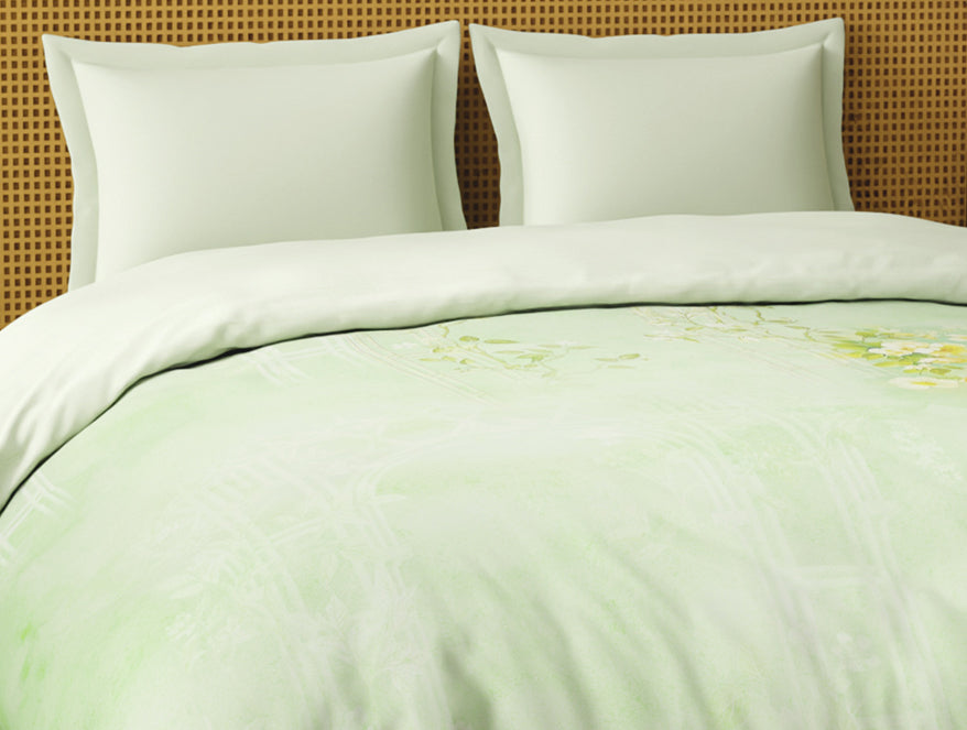 Organic Cotton Double Quilt, 180 TC, Floral, Light Green