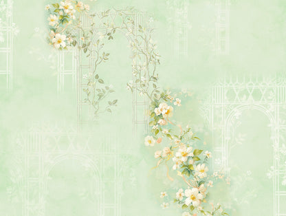 Organic Cotton Double Quilt, 180 TC, Floral, Light Green