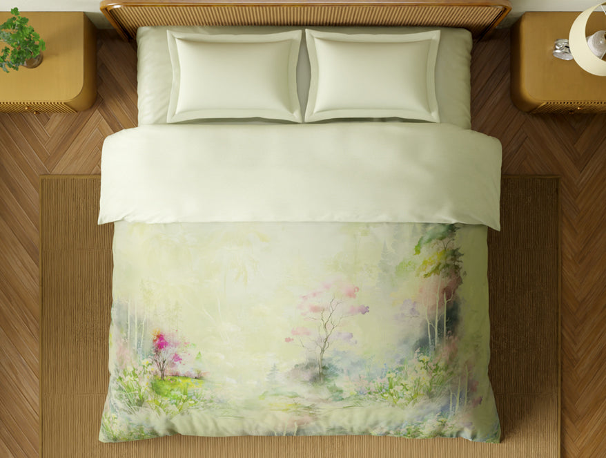 Organic Cotton Double Quilt, 180 TC, Floral, Light Yellow