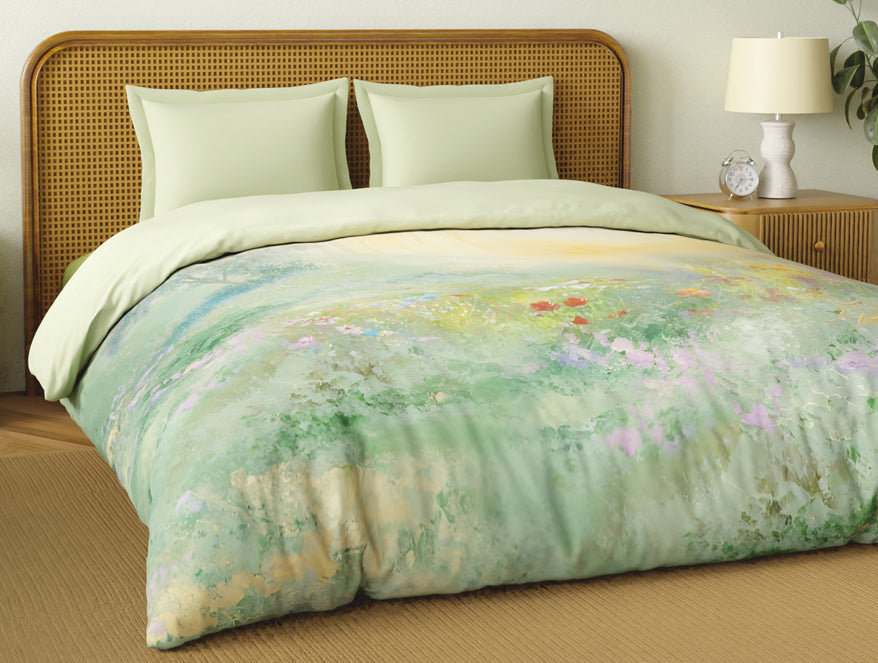 Organic Cotton Double Quilt, 180 TC, Floral, Light Green