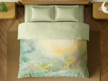 Organic Cotton Double Quilt, 180 TC, Floral, Light Green