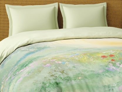 Organic Cotton Double Quilt, 180 TC, Floral, Light Green