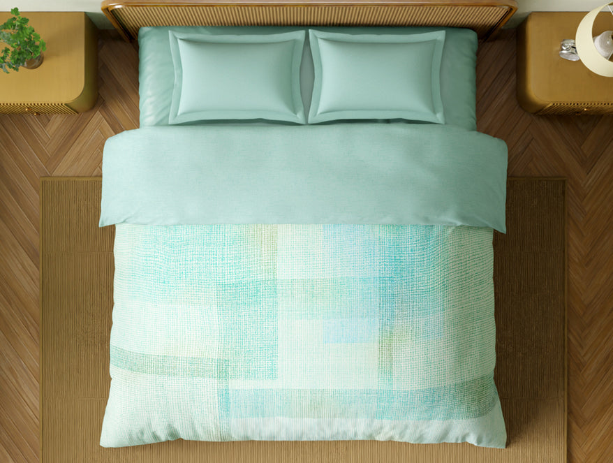 Organic Cotton Double Quilt, 180 TC, Geometric, Light Blue