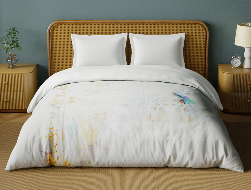 Organic Cotton Double Quilt, 180 TC, Abstract, Light Grey