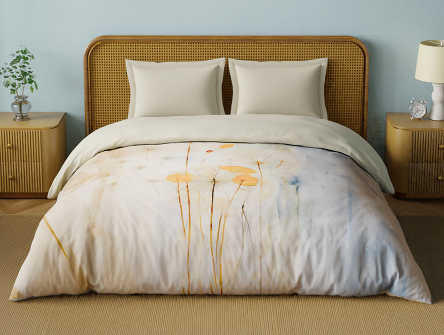 Organic Cotton Double Quilt, 180 TC, Floral, Light Taupe