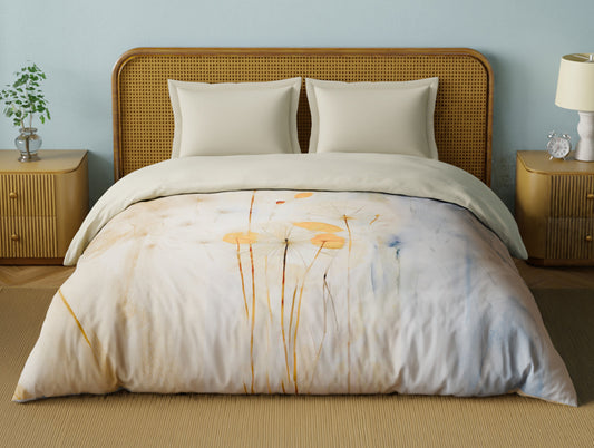 Organic Cotton Double Quilt, 180 TC, Floral, Light Taupe