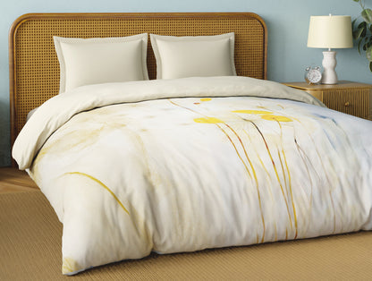 Organic Cotton Double Quilt, 180 TC, Floral, Light Taupe