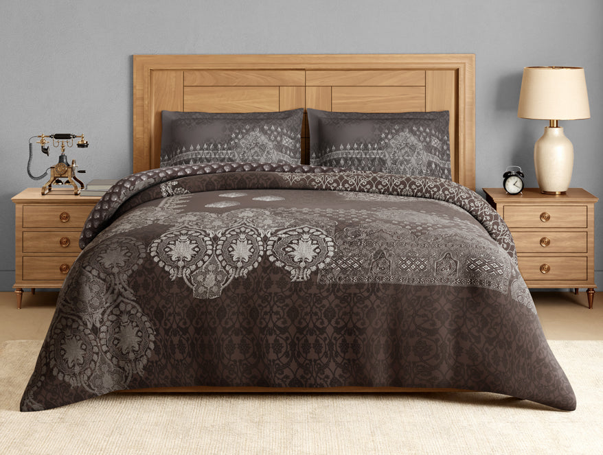 Rangana Digital 100% Cotton Large Bedsheet, 300 TC, Ornate, Dark Brown
