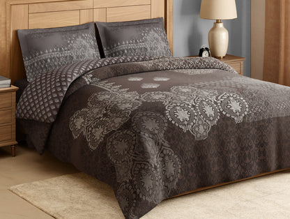 Rangana Digital 100% Cotton Large Bedsheet, 300 TC, Ornate, Dark Brown