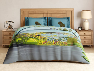 Rangana Digital 100% Cotton Large Bedsheet, 300 TC, Ornate, Light Aqua