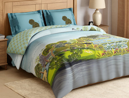 Rangana Digital 100% Cotton Large Bedsheet, 300 TC, Ornate, Light Aqua