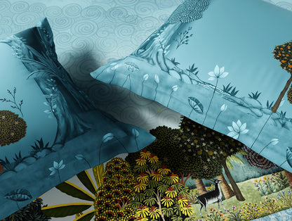 Rangana Digital 100% Cotton Large Bedsheet, 300 TC, Ornate, Light Aqua