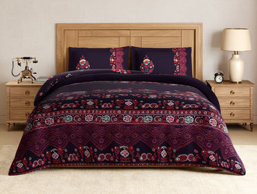 Rangana Digital 100% Cotton Large Bedsheet, 300 TC, Ornate, Dark Violet