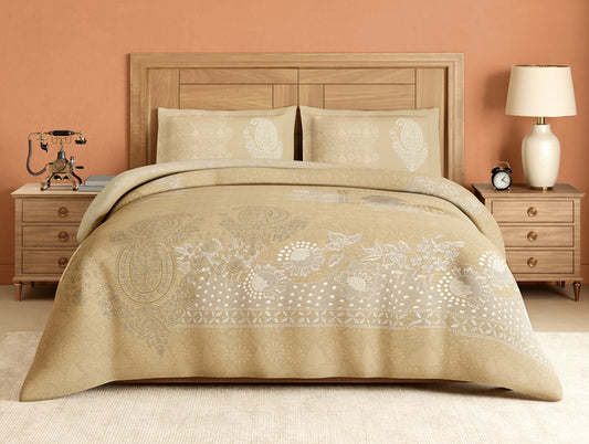 Rangana Digital 100% Cotton Large Bedsheet, 300 TC, Ornate, Light Taupe