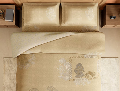 Rangana Digital 100% Cotton Large Bedsheet, 300 TC, Ornate, Light Taupe