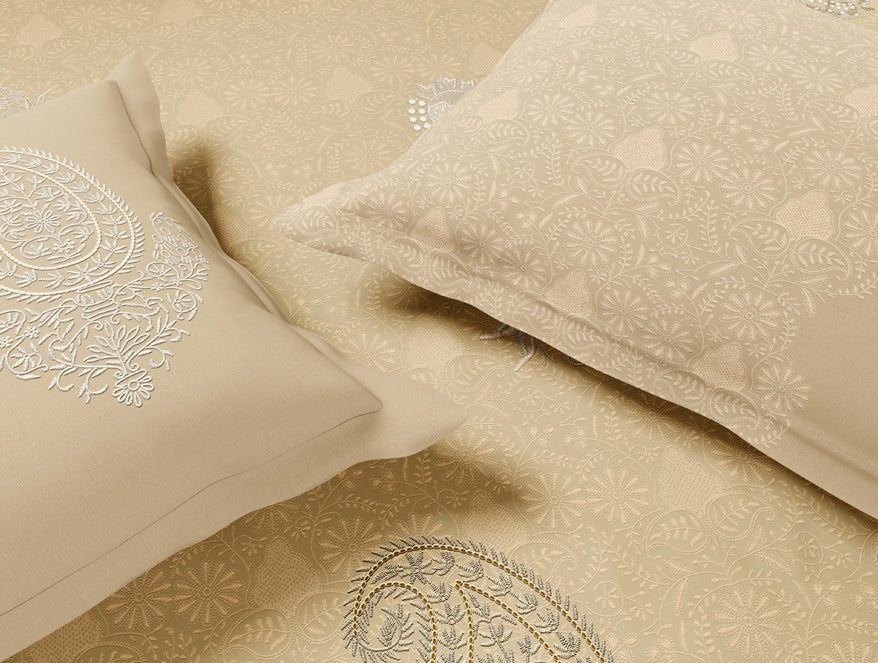 Rangana Digital 100% Cotton Large Bedsheet, 300 TC, Ornate, Light Taupe