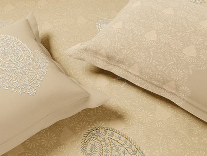 Rangana Digital 100% Cotton Large Bedsheet, 300 TC, Ornate, Light Taupe