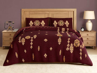 Rangana Digital 100% Cotton Large Bedsheet, 300 TC, Ornate, Dark Red