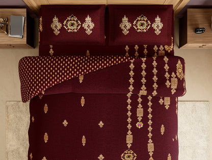 Rangana Digital 100% Cotton Large Bedsheet, 300 TC, Ornate, Dark Red