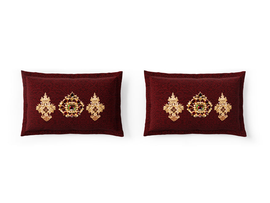 Rangana Digital 100% Cotton Large Bedsheet, 300 TC, Ornate, Dark Red