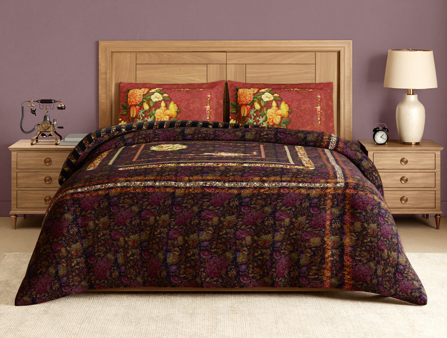 Rangana Digital 100% Cotton Large Bedsheet, 300 TC, Floral, Orange