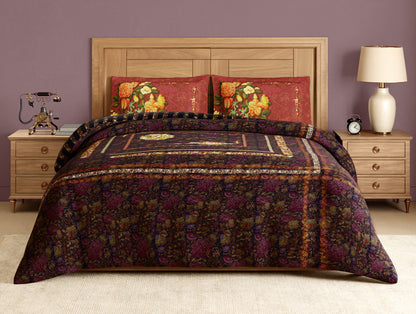 Rangana Digital 100% Cotton Large Bedsheet, 300 TC, Floral, Orange