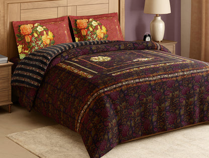 Rangana Digital 100% Cotton Large Bedsheet, 300 TC, Floral, Orange