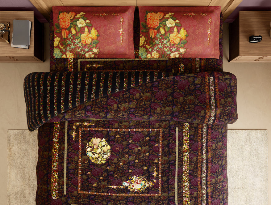 Rangana Digital 100% Cotton Large Bedsheet, 300 TC, Floral, Orange