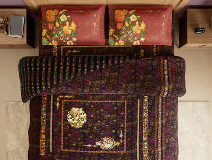 Rangana Digital 100% Cotton Large Bedsheet, 300 TC, Floral, Orange