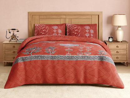 Rangana Digital 100% Cotton Large Bedsheet, 300 TC, Ornate, Coral