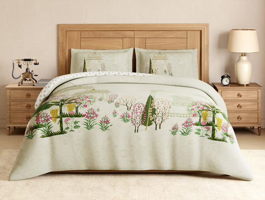 Rangana Digital 100% Cotton Large Bedsheet, 300 TC, Ornate, Light Yellow