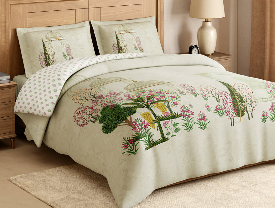 Rangana Digital 100% Cotton Large Bedsheet, 300 TC, Ornate, Light Yellow