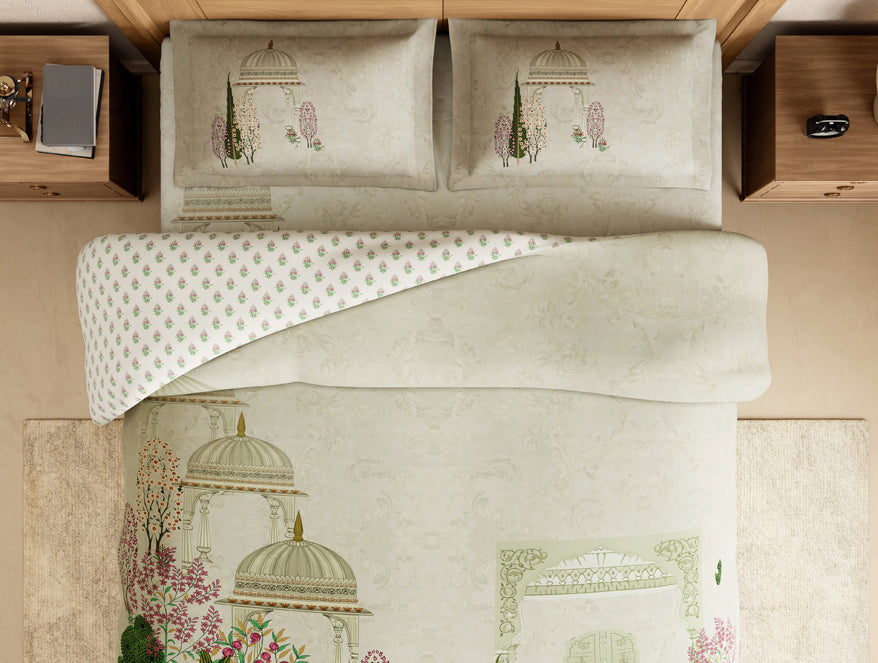 Rangana Digital 100% Cotton Large Bedsheet, 300 TC, Ornate, Light Yellow